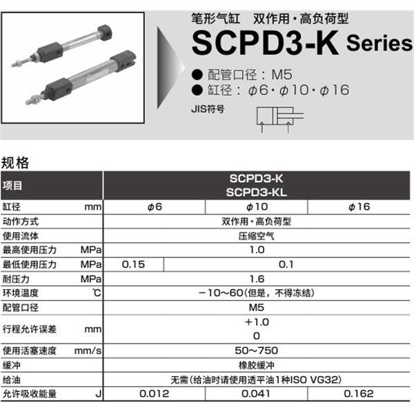 CKD喜開理筆形氣缸SCPD3-K-FA-16-15-B1