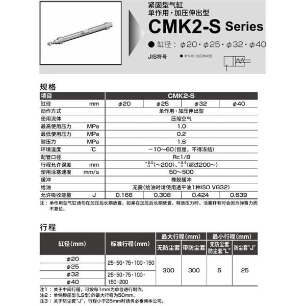 CKD喜開理緊固型氣缸CMK2S-FA-40-300-T8H-T-MB2
